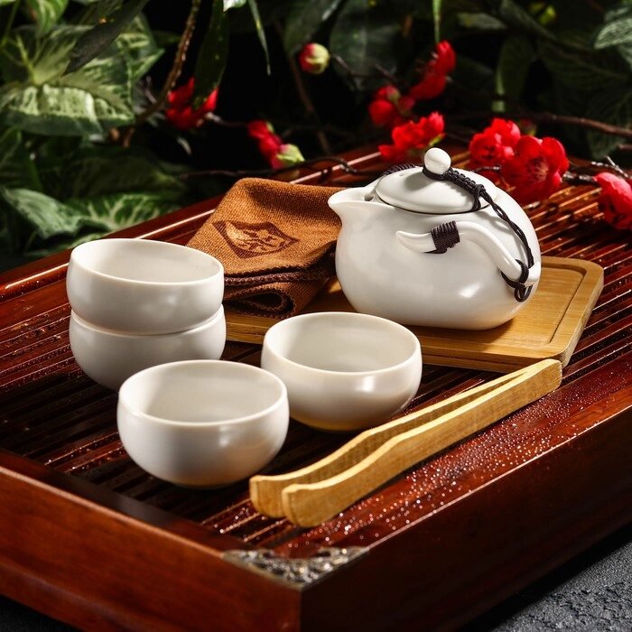 Набор для чайной церемонии "Тясицу", 8 предметов: чайник 120 мл, 4 чашки 50 мл, щипцы, салфеточка, подставка от компании Интернет-гипермаркет «MALL24» - фото 1