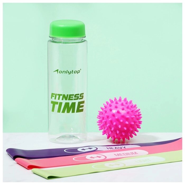 Набор для фитнеса "На тренировке": 3 фитнес-резинки, бутылка для воды, массажный мяч от компании Интернет-гипермаркет «MALL24» - фото 1