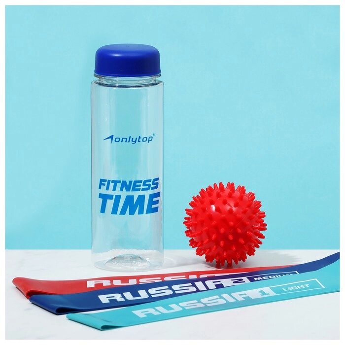Набор для фитнеса "Россия": 3 фитнес-резинки, бутылка для воды, массажный мяч от компании Интернет-гипермаркет «MALL24» - фото 1