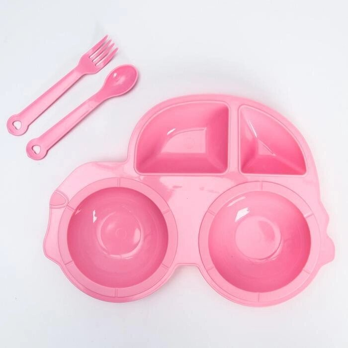 Набор для кормления: тарелка, вилка, ложка, цвет Розовый от компании Интернет-гипермаркет «MALL24» - фото 1