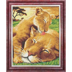 Набор для вышивки бисером Каролинка "Заботливый львёнок", 18х25 см
