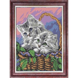 Набор для вышивки бисером "Мамы и их зверята. Котята", 19х25 см