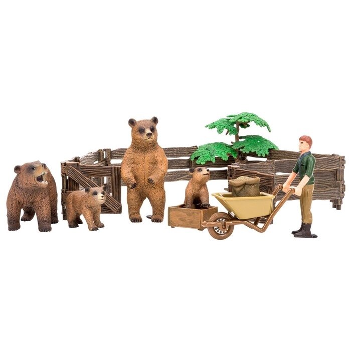 Набор фигурок, 10 предметов: фермер, семья медведей, дерево, ограждение-загон, инвентарь от компании Интернет-гипермаркет «MALL24» - фото 1