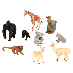 Набор фигурок: 2 гориллы, 3 коалы, жираф, обезьяна, 2 альпаки, 9 предметов