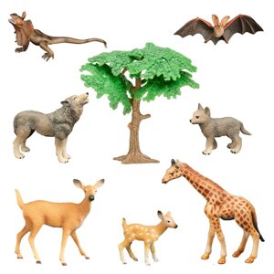 Набор фигурок: 2 волка, жираф, 2 оленя, летучая мышь, ящерица, 8 предметов