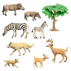 Набор фигурок: 2 зебры, 2 бородавочника, 2 оленя, 2 волка, 9 предметов