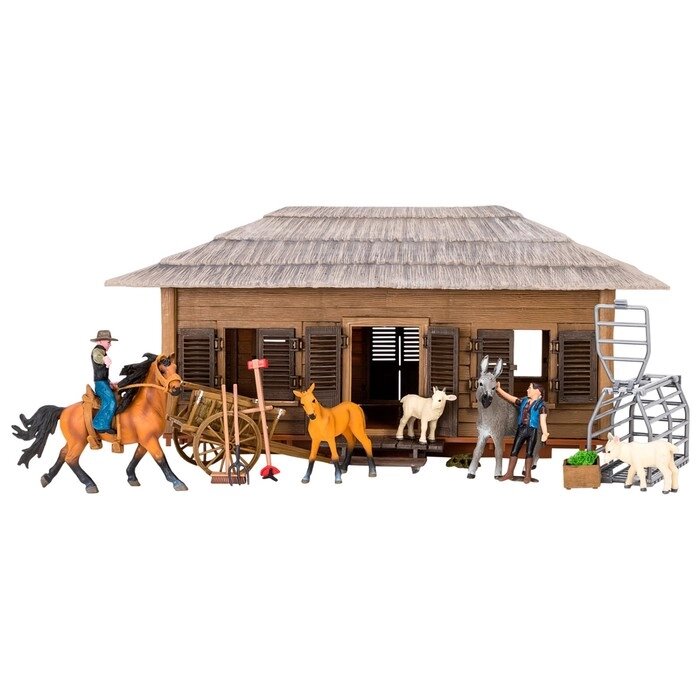 Набор фигурок: 23 фигурки домашних животных (лошади, козы, ослик), фермеров и инвентаря от компании Интернет-гипермаркет «MALL24» - фото 1