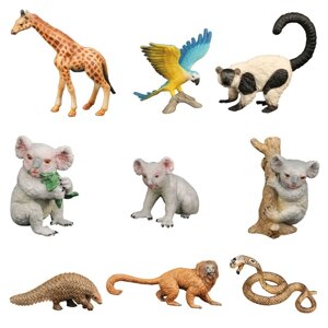 Набор фигурок: 3 коалы, змея, броненосец, жираф, 2 обезьяны, попугай, 9 фигурок