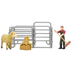 Набор фигурок, 6 предметов: фермер, 2 овцы, ограждение-загон, инвентарь