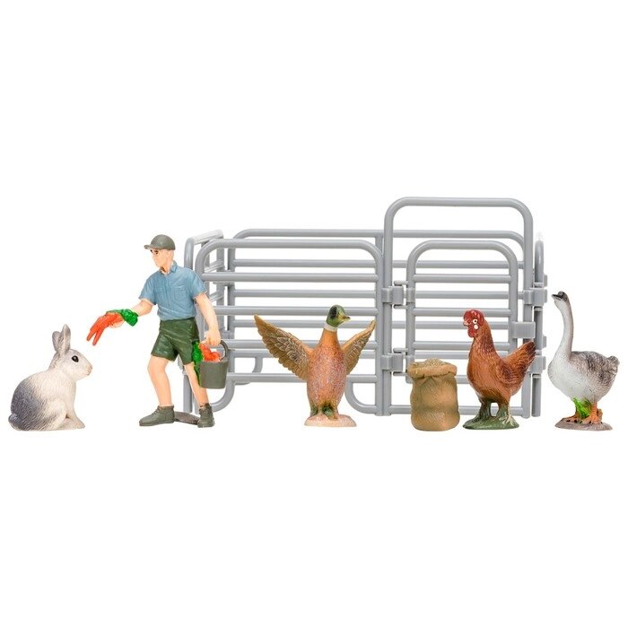 Набор фигурок, 7 предметов: фермер, кролик, утка, курица, гусь, ограждение-загон, инвентарь   706257 от компании Интернет-гипермаркет «MALL24» - фото 1