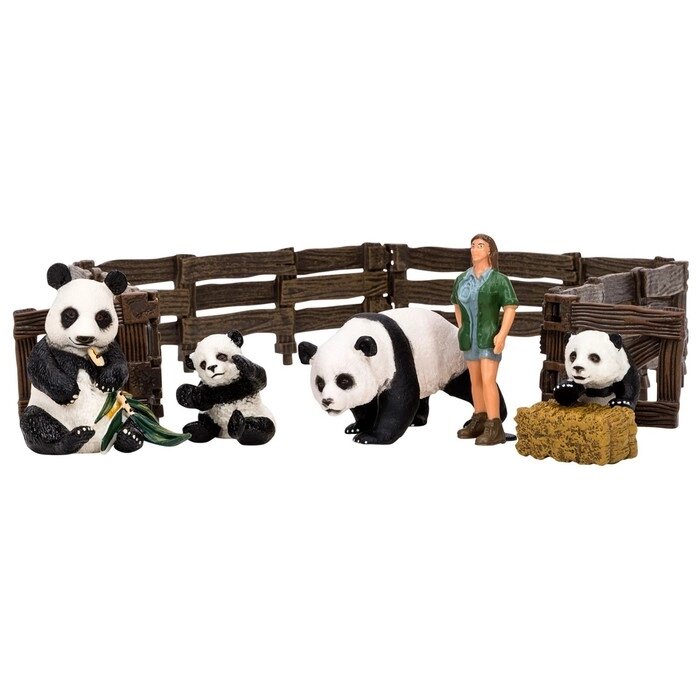 Набор фигурок, 7 предметов: зоолог, семья панд, ограждение-загон, инвентарь от компании Интернет-гипермаркет «MALL24» - фото 1