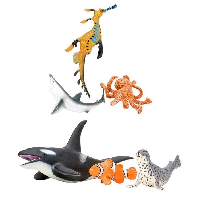 Набор фигурок: акула, касатка, осьминог, рыба-клоун, морской леопард, морской дракон от компании Интернет-гипермаркет «MALL24» - фото 1