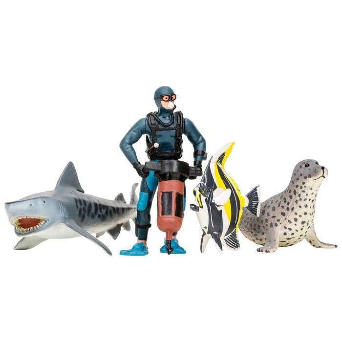 Набор фигурок: акула, тюлень, мавританский идол, дайвер, 4 предмета от компании Интернет-гипермаркет «MALL24» - фото 1