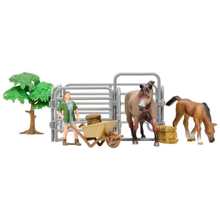 Набор фигурок: Американская лошадь и жеребенок, фермер, дерево, ограждение-загон, инвентарь   706259 от компании Интернет-гипермаркет «MALL24» - фото 1