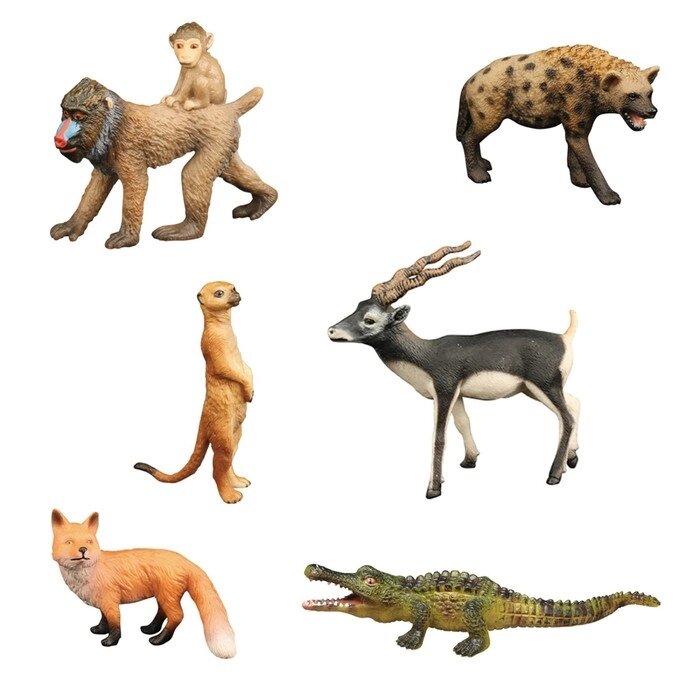 Набор фигурок: антилопа, гиена, лиса, сурикат, крокодил, обезьяна, 6 фигурок от компании Интернет-гипермаркет «MALL24» - фото 1