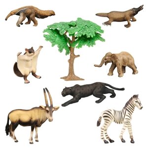Набор фигурок: антилопа, муравьед, утконос, слоненок, белка-летяга, пантера, 8 предметов