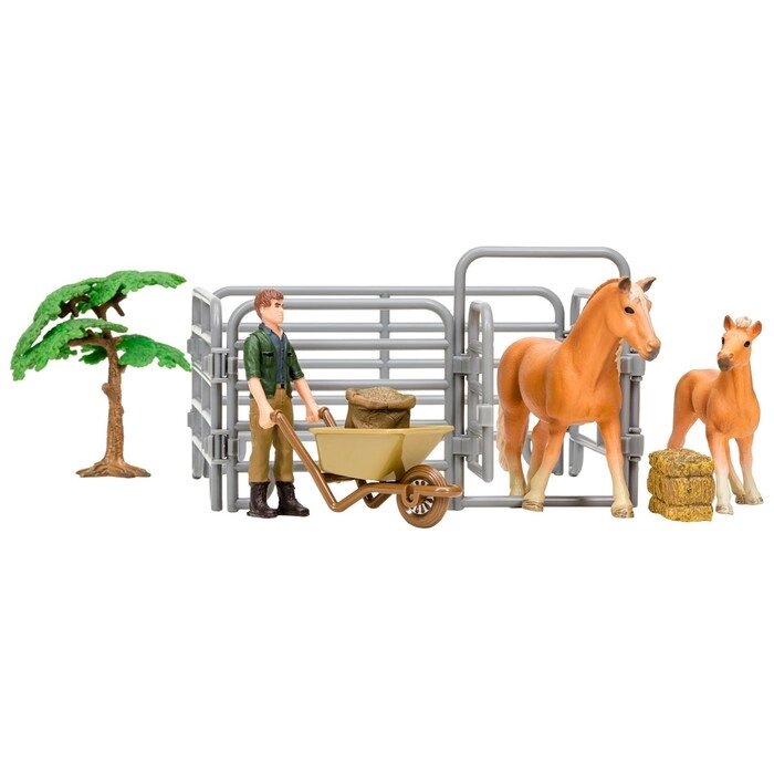 Набор фигурок: Авелинская лошадь и жеребенок, фермер, дерево, ограждение-загон, инвентарь от компании Интернет-гипермаркет «MALL24» - фото 1