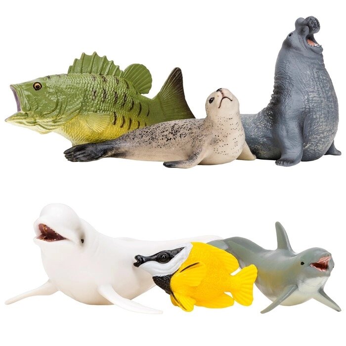Набор фигурок: белуха, тюлень, дельфин, рыба-лиса, морской слон, окунь, 6 предметов от компании Интернет-гипермаркет «MALL24» - фото 1