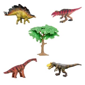Набор фигурок: брахиозавр, 2 тираннозавра, акрокантозавр, стегозавр, дерево 6 предметов