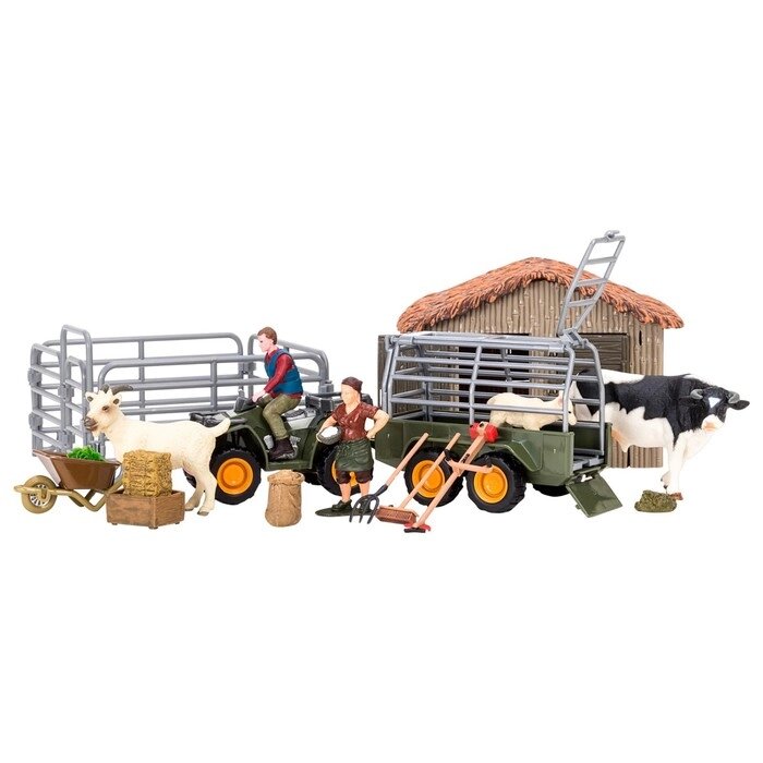 Набор фигурок: бык, козы, квадроцикл для перевозки животных, фермер, инвентарь, 22 предмета   706261 от компании Интернет-гипермаркет «MALL24» - фото 1
