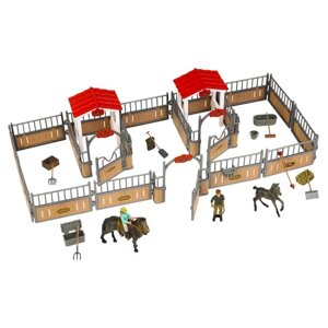 Набор фигурок: конюшня, лошадь с жеребенком, фермер, наездница, инвентарь, 22 предмета
