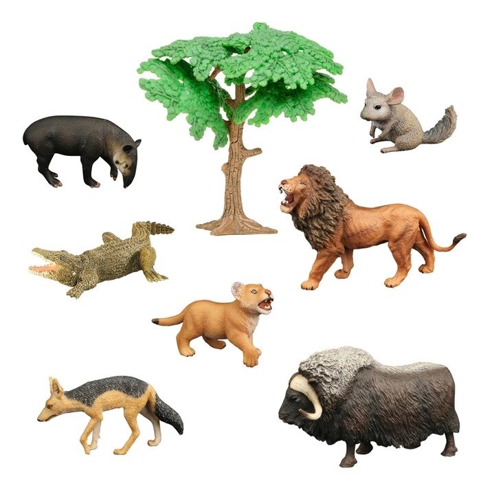Набор фигурок: крокодил, 2 льва, шиншилла, шакал, муравьед, овцебык, 8 предметов от компании Интернет-гипермаркет «MALL24» - фото 1