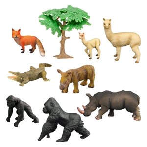 Набор фигурок: крокодил, 2 носорога, 2 ламы, 2 гориллы, лиса, 9 предметов