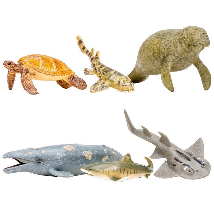 Набор фигурок: ламантин, морская черепаха, кит, рохлевый скат, тигровая акула, кошачья акула   70625 от компании Интернет-гипермаркет «MALL24» - фото 1