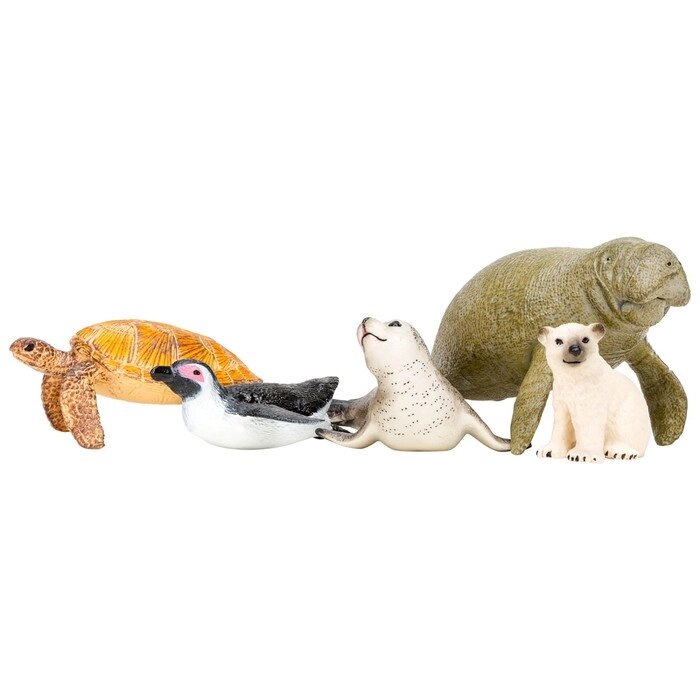 Набор фигурок: ламантин, морская черепаха, тюлень, пингвин, белый медвежонок, 5 предметов от компании Интернет-гипермаркет «MALL24» - фото 1