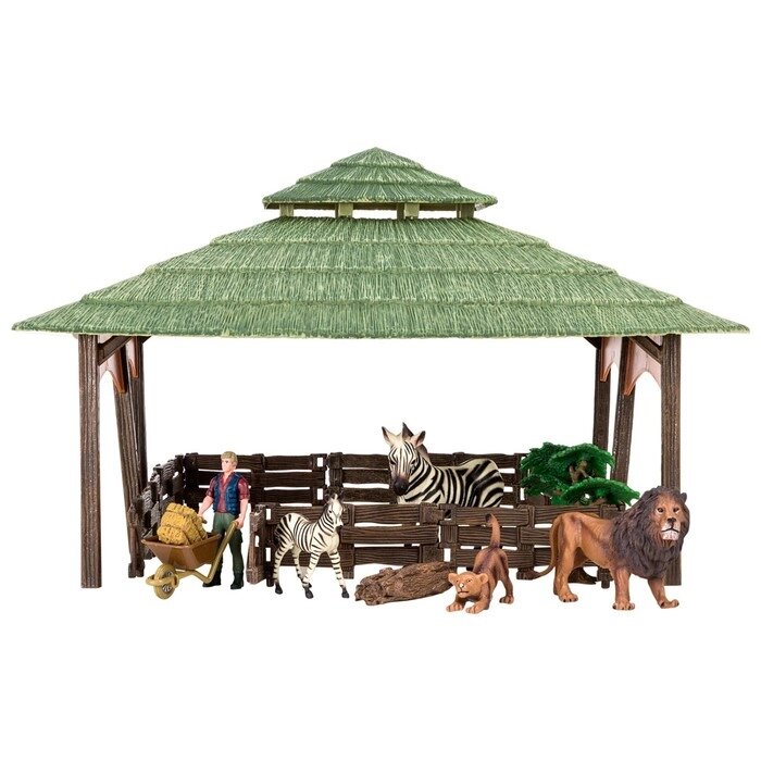Набор фигурок: львы, зебры, фермер, инвентарь, 11 предметов от компании Интернет-гипермаркет «MALL24» - фото 1