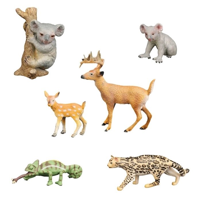 Набор фигурок "Мир диких животных": 2 коалы, 2 оленя, ягуар, хамелеон, 6 фигурок от компании Интернет-гипермаркет «MALL24» - фото 1