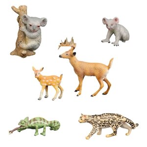 Набор фигурок "Мир диких животных"2 коалы, 2 оленя, ягуар, хамелеон, 6 фигурок