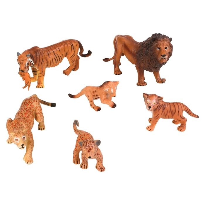 Набор фигурок "Мир диких животных": 2 льва, 2 леопарда, 2 тигра, 6 предметов от компании Интернет-гипермаркет «MALL24» - фото 1