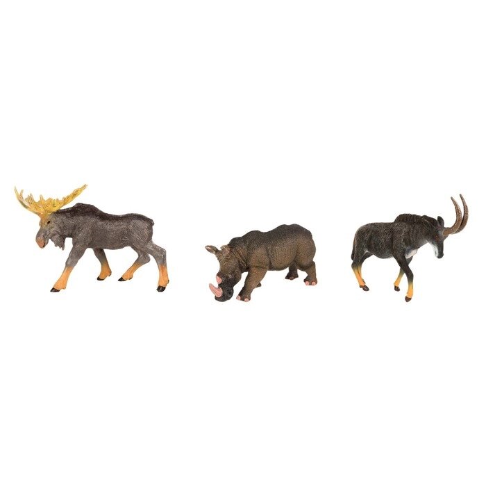 Набор фигурок "Мир диких животных": антилопа, носорог, лось, 3 фигурок от компании Интернет-гипермаркет «MALL24» - фото 1