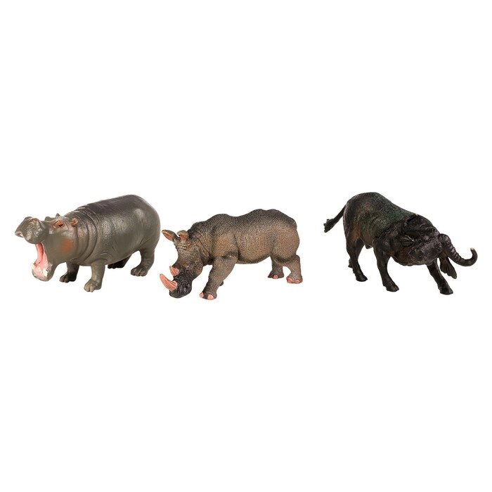 Набор фигурок "Мир диких животных": бегемот, буйвол, носорог, 3 фигурок от компании Интернет-гипермаркет «MALL24» - фото 1