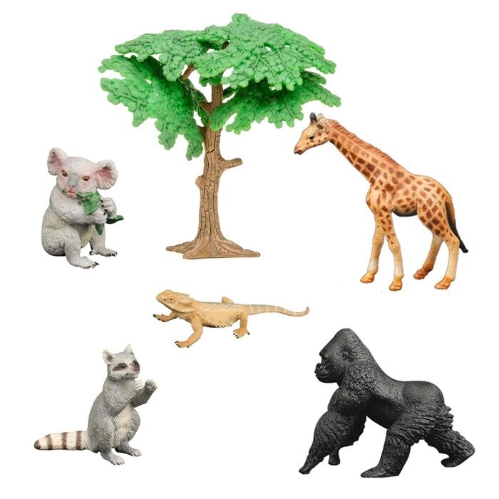 Набор фигурок "Мир диких животных": горилла, енот, варан, коала, жираф, 6 предметов от компании Интернет-гипермаркет «MALL24» - фото 1