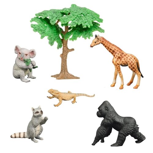 Набор фигурок "Мир диких животных"горилла, енот, варан, коала, жираф, 6 предметов