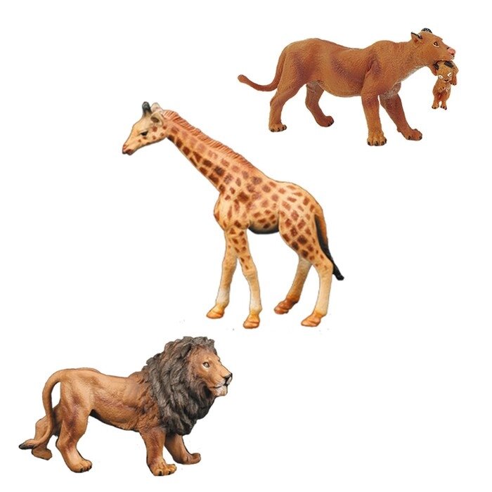 Набор фигурок "Мир диких животных": львица, лев, жираф, 3 фигурок от компании Интернет-гипермаркет «MALL24» - фото 1