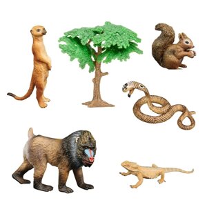 Набор фигурок "Мир диких животных"мандрил, кобра, сурикат, варан, белка, 6 предметов