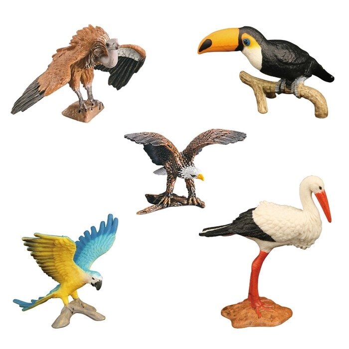 Набор фигурок "Мир диких животных": орел, попугай ара, аист, тукан, стервятник, 5 фигурок от компании Интернет-гипермаркет «MALL24» - фото 1