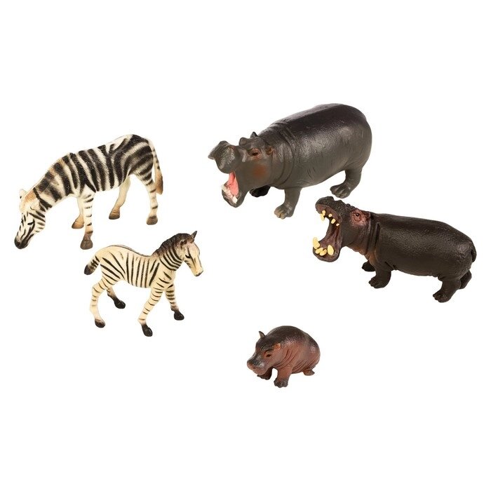 Набор фигурок "Мир диких животных": семья бегемотов и семья зебр, 5 предметов от компании Интернет-гипермаркет «MALL24» - фото 1
