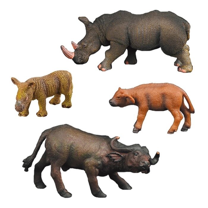 Набор фигурок "Мир диких животных": семья буйволов и семья носорогов, 4 предмета от компании Интернет-гипермаркет «MALL24» - фото 1