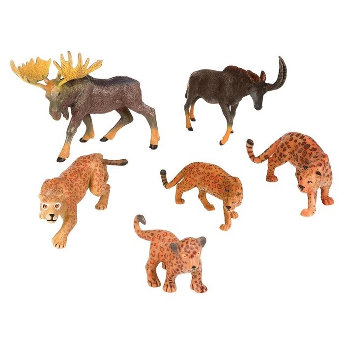 Набор фигурок "Мир диких животных": семья леопардов, антилопа, лось, 6 предметов от компании Интернет-гипермаркет «MALL24» - фото 1