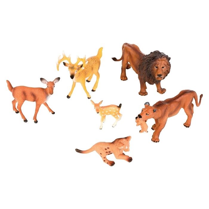 Набор фигурок "Мир диких животных": семья львов и семья оленей, 6 предметов от компании Интернет-гипермаркет «MALL24» - фото 1