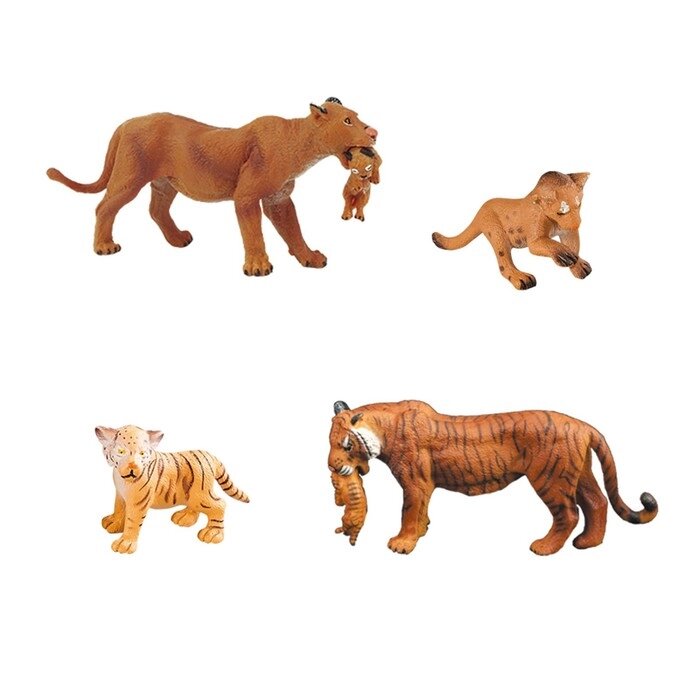 Набор фигурок "Мир диких животных": семья львов и семья тигров, 4 предмета от компании Интернет-гипермаркет «MALL24» - фото 1
