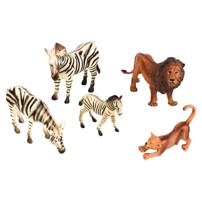 Набор фигурок "Мир диких животных": семья львов и семья зебр, 5 предметов от компании Интернет-гипермаркет «MALL24» - фото 1