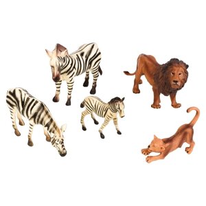 Набор фигурок "Мир диких животных"семья львов и семья зебр, 5 предметов