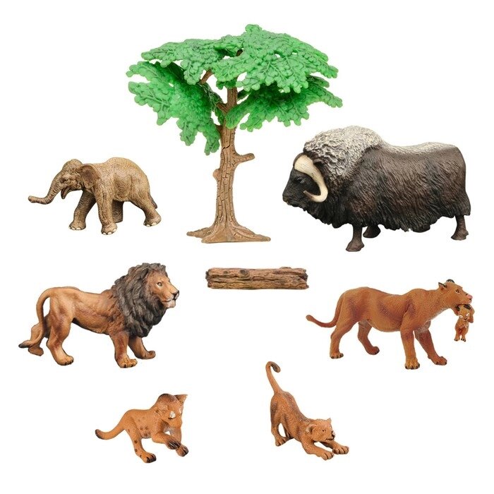 Набор фигурок "Мир диких животных": семья львов, овцебык, слоненок, 8 предметов от компании Интернет-гипермаркет «MALL24» - фото 1
