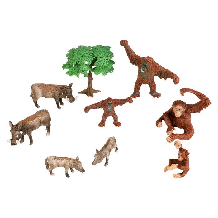 Набор фигурок "Мир диких животных": семья орангутанов и семья бородавочников, 9 предметов от компании Интернет-гипермаркет «MALL24» - фото 1
