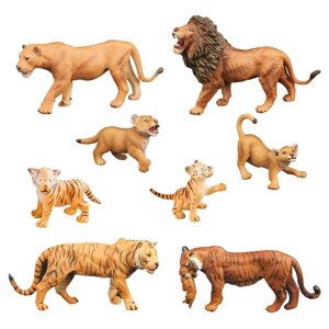 Набор фигурок "Мир диких животных"семья тигров и семья львов, 8 предметов